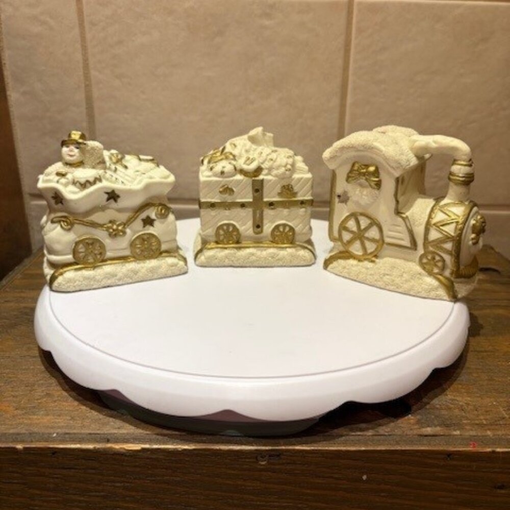 Bombay Company Christmas Santa Train White Porcelain 3 piece candle Votives
